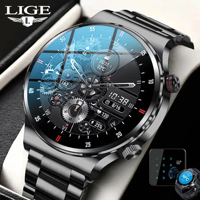 LIGE-reloj inteligente deportivo para hombre, accesorio de pulsera resistente al agua con llamadas, Bluetooth, ECG + PPG, Pantalla AMOLED completamente táctil, NFC, compatible con Android e Ios, 2023