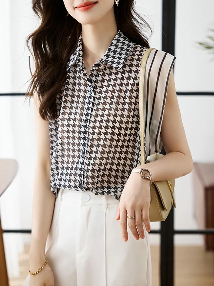 Nuove camicette da donna estive camicie di chiffon Camicie senza maniche da donna da ufficio di moda Top blusa mujer