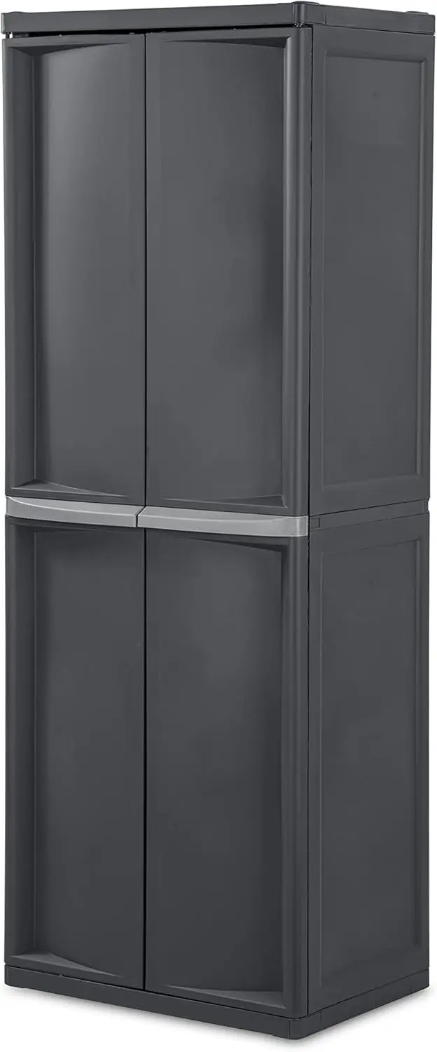 

4 Shelf Cabinet, Plastic Organization Storage Unit, Organize Bins in the Garage, Basement, Attic, Mudroom, Gray, 1-Pack