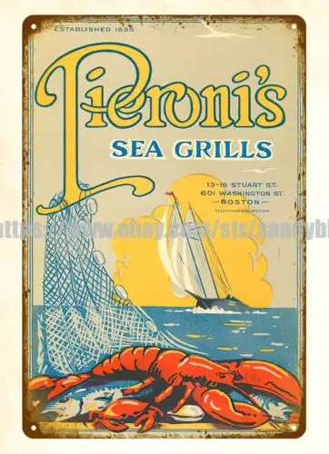 1940s Pieroni's sea grills Boston Restaurants seafood lobster tin sign sign