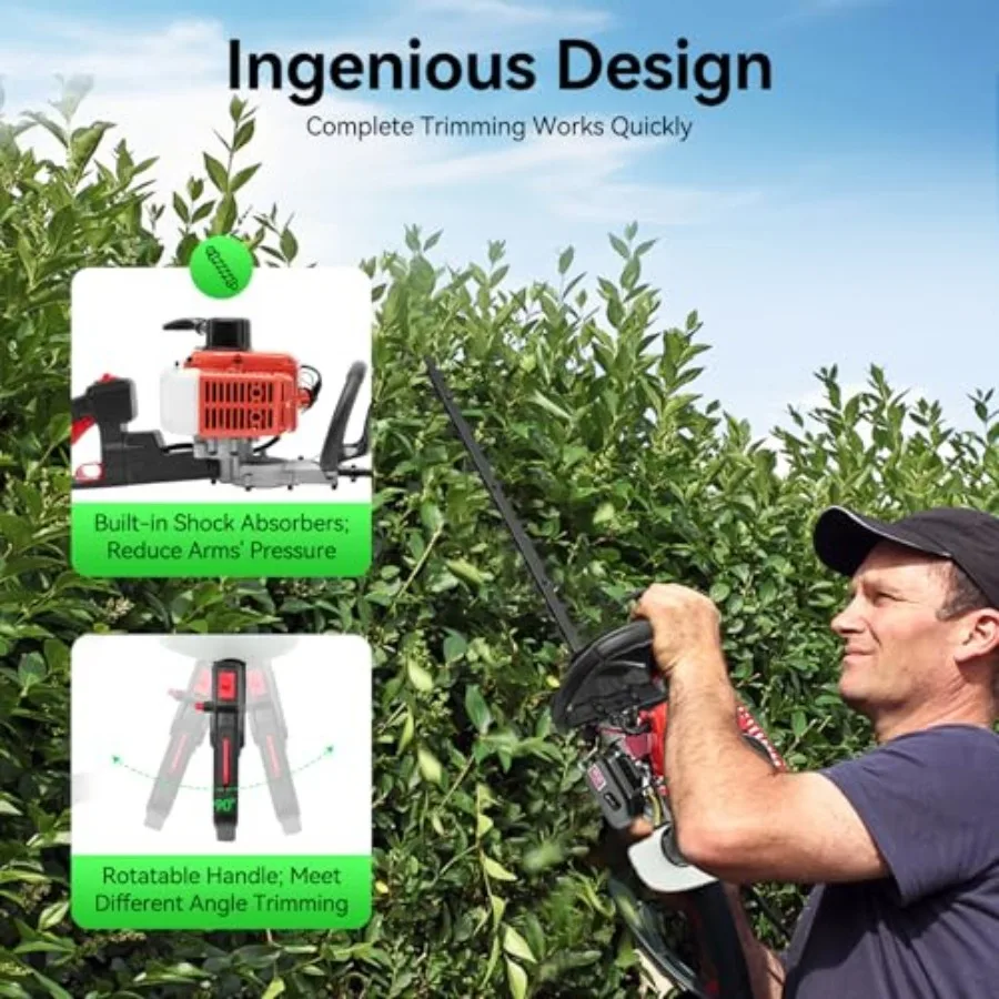 2-takt gasheggenschaar 25 inch 22cc gasaangedreven dubbelzijdige heggenschaar met draaibare handgreep Gewicht Minder vermoeidheid Geschikt f
