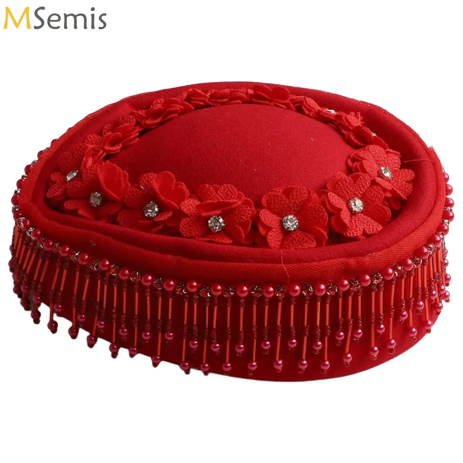 

Vintage Felt Turban Hat For Women Church Derby Rhinestones With Flower Ladies Soft Beret Caps For Party Airline Stewardess Hat