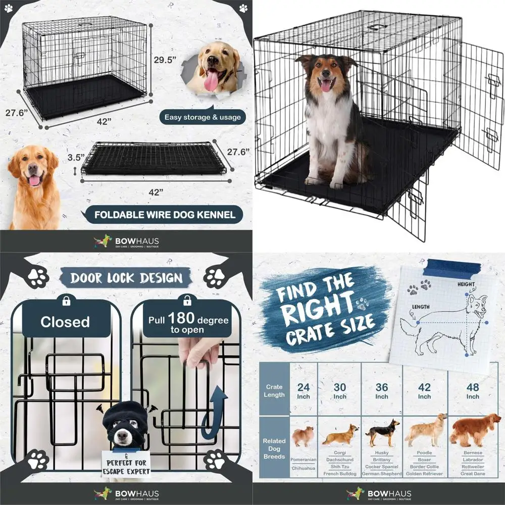 

Металлический вольер для собак с перегородкой, герметичным поддоном и защитными ножками, подходит для собак малых и крупных пород, 42 дюйма, с двойными дверями