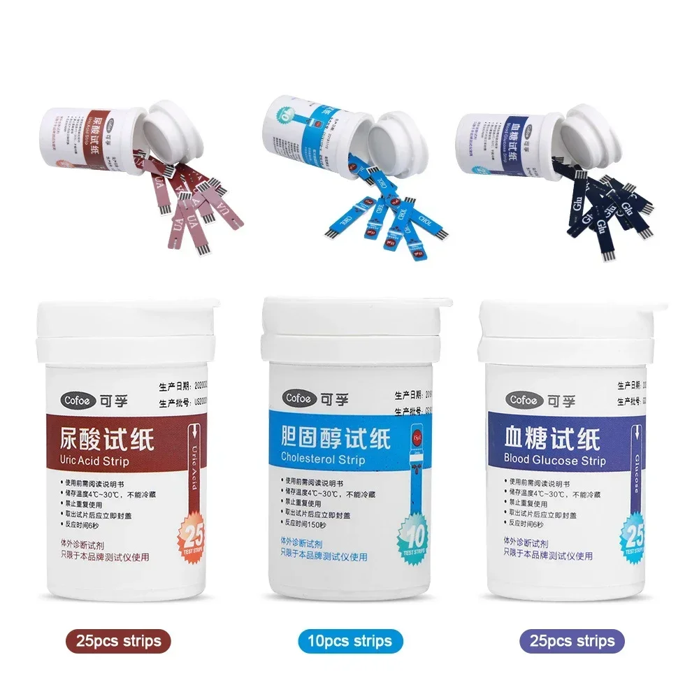 Cholesterol Test Strips Uric acid Test Strips Blood glucose Test strips for 3 in1 Multi-Function Diabetes Gout Device&Lancets