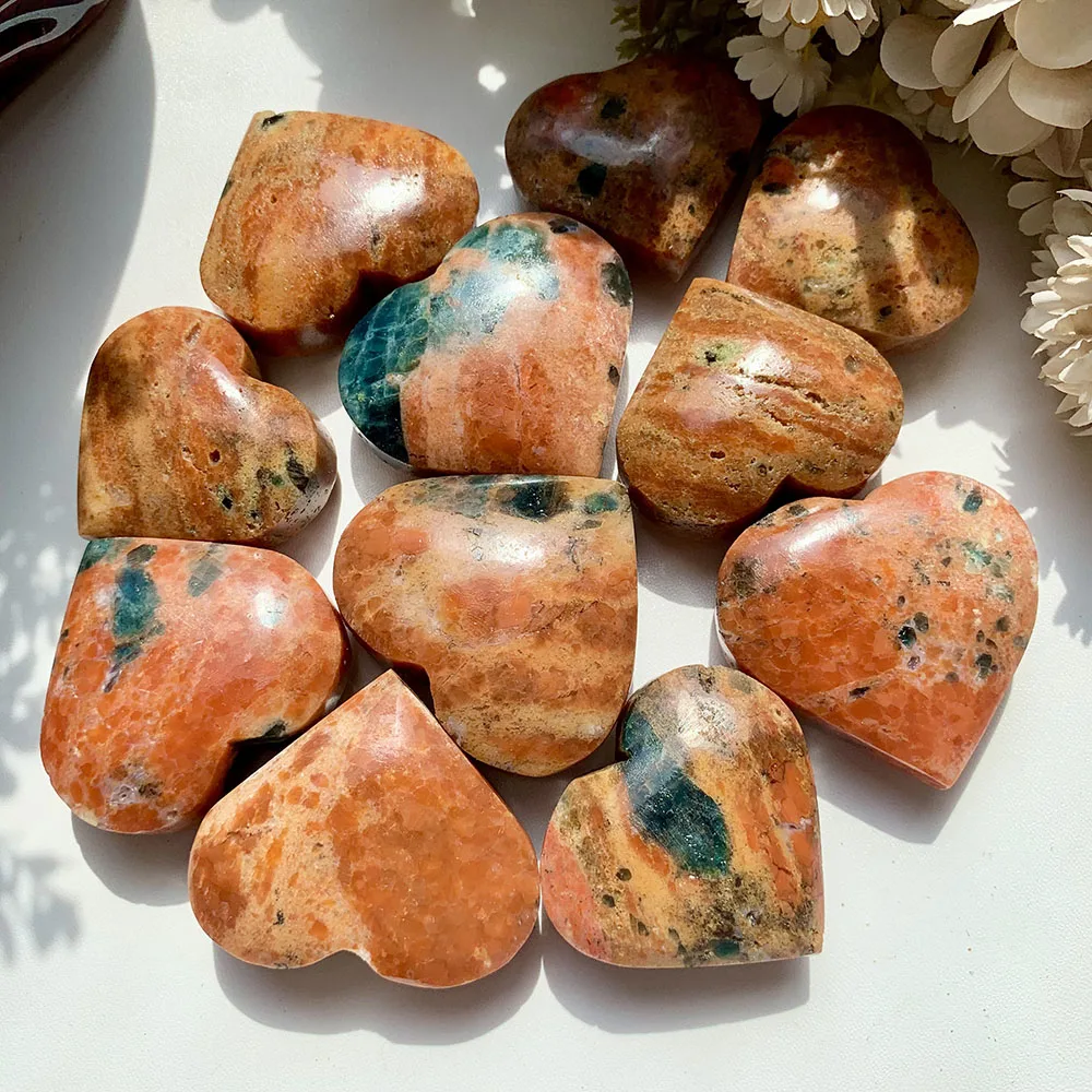 Wholesale Blue Phosphorus Sunstone Symbiosis Heart Polished Crystal Craft Collectible Home Decor Tabletop Ornament-CrystalHola