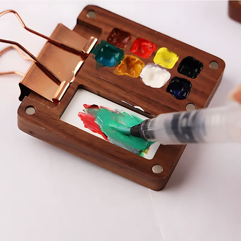 Portable 8 Grid 0.5ml Travel Wooden Handmade Watercolor Paint Palette Oil Paint Tray Box Empty Box Mini Black Walnut Paint Box