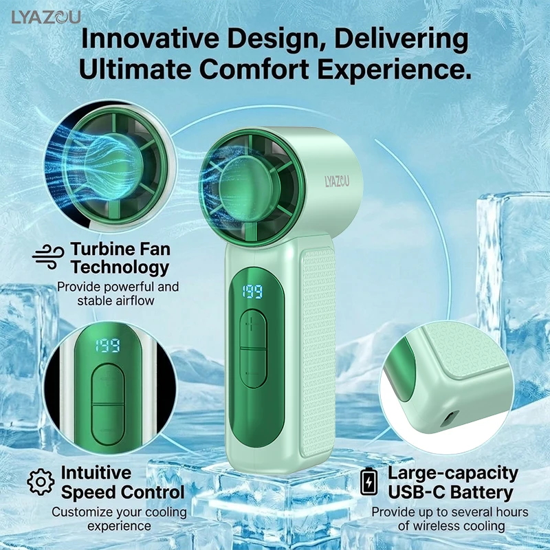 Mini Handheld Turbo Fan Cooler with USB- WirelessOperation,  Digital Display - Wearable/Pocket Cooling FanSuitable for Office