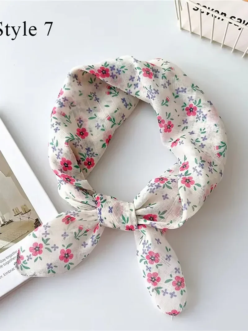 1 قطعة وشاح مربع من القطن والكتان ، وشاح ربطة عنق مطبوع عليه زهر الكرز ، حجاب ، حجاب نسائي قذر ، حجاب نسائي ، he #5