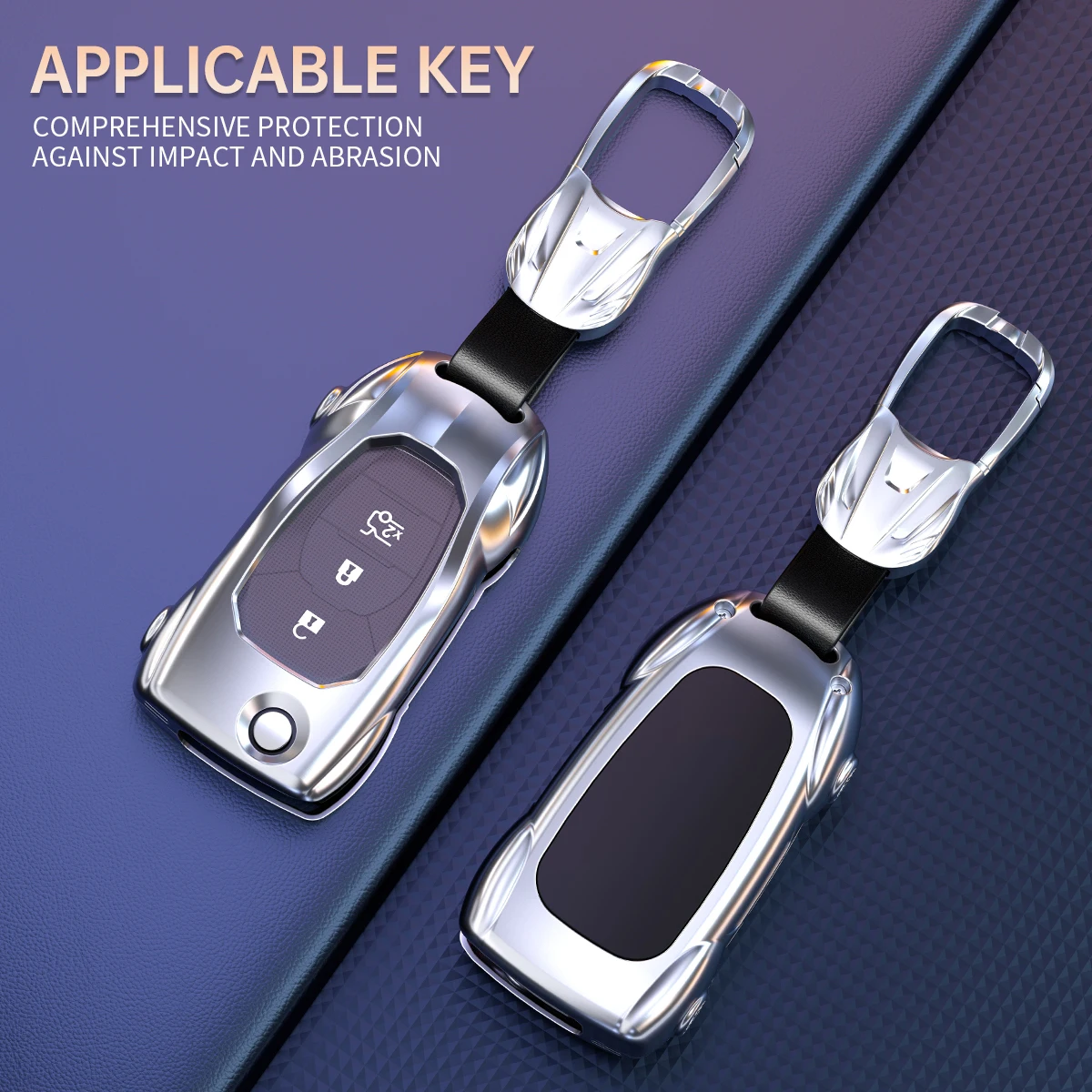 High Quality Supercar Styling Zinc Alloy Car Key Case Fob Cover Shell  for Chevrolet B 3‑Button Folding with Metal Keychain