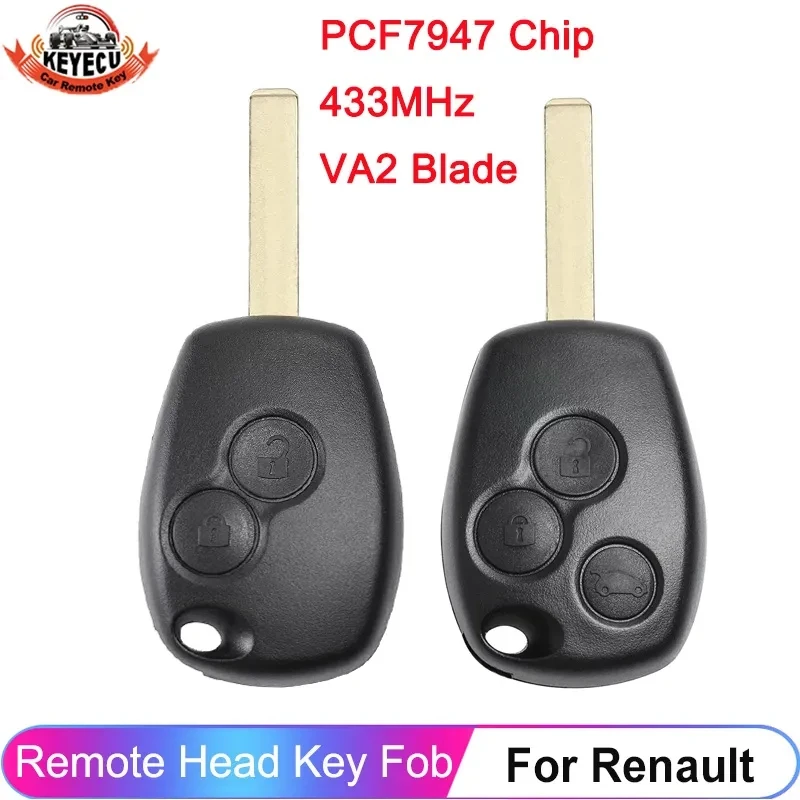 KEYECU Remote Key Fob 2 / 3 Button 433MHz PCF7947 Chip For 2006 2007 2008 2009 2010 Renault Clio Kangoo Master Modus