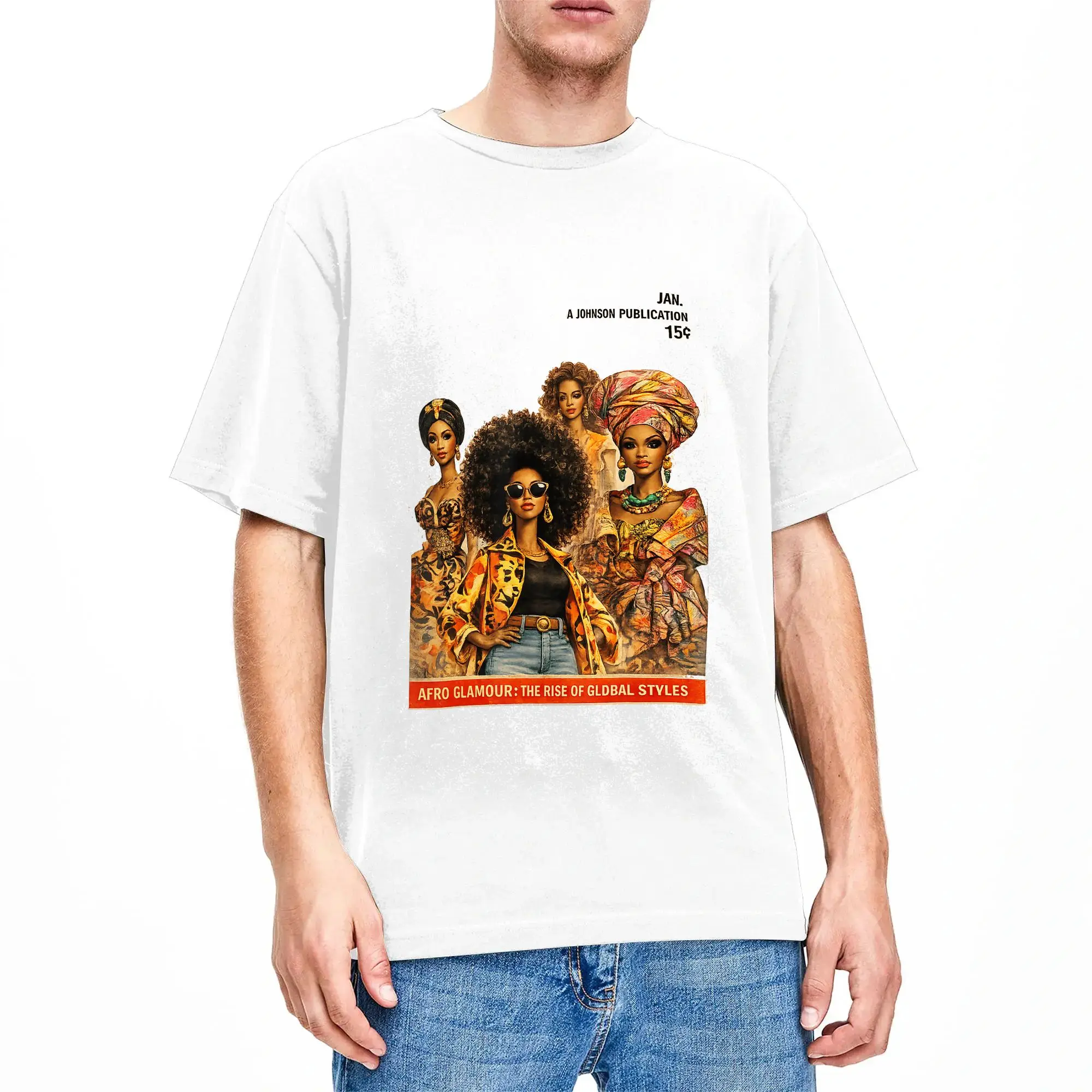 Afro Glamour Vintage Black Women Cover Art Cotton T-Shirt For Mens Beach Streetwear T Shirts Tee Shirt Oversized Casual Tops