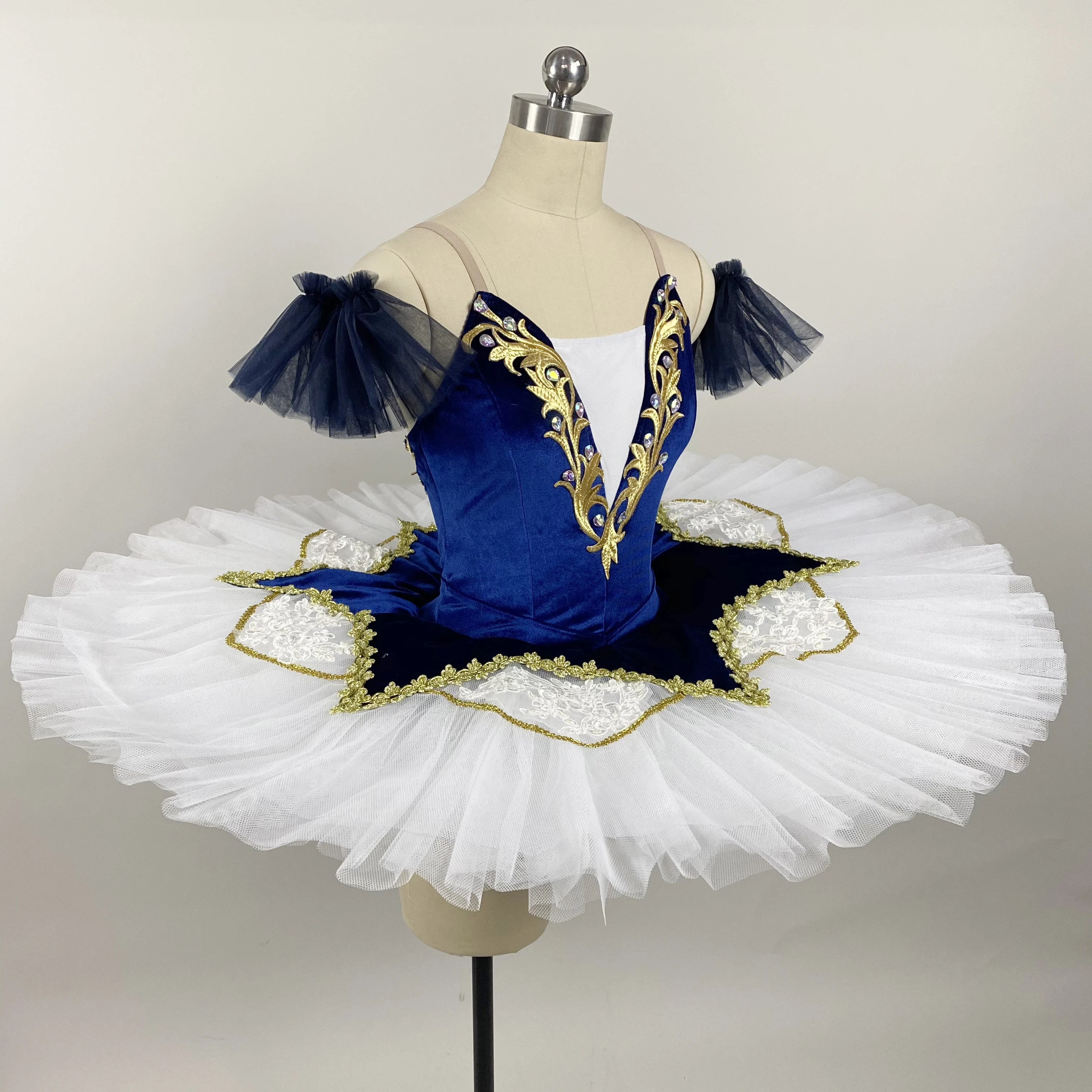 Professional Ballet Dance Tutu Blue Velvet Bodice with Pancake Tutu Skirt Girls & Women Ballerina Tutus