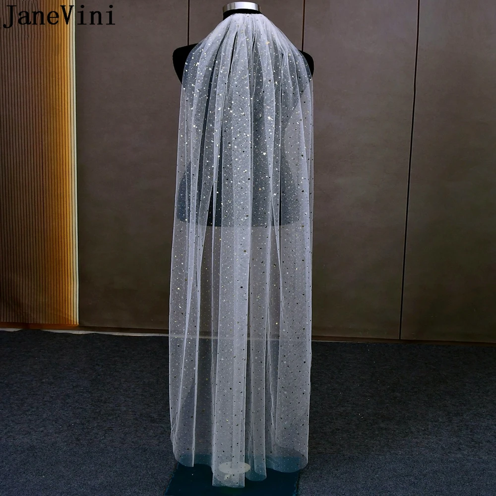 JaneVini Shiny Starry Sky Wedding Veils for Bride 2023 Sparkly Sequined One Layer Tulle Cathedral Long Bridal Veil with Comb