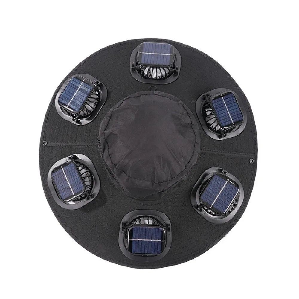 New 6 Fans Solar Fan Hat Breathable Wide Brim Fan Visor Cap UV Protection Solar Powered Solar Sun Cap Camping Fishing