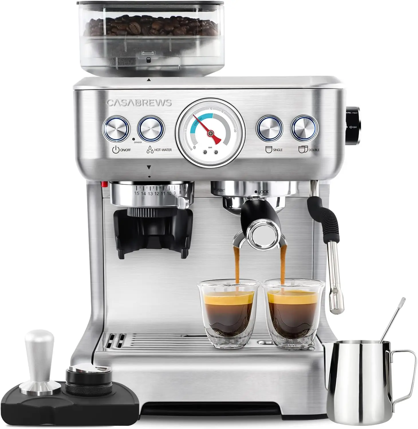 Espresso Machine With Grinder, Professional Espresso Maker With Milk Frother Steam Wand, Barista Latte Machine With Re