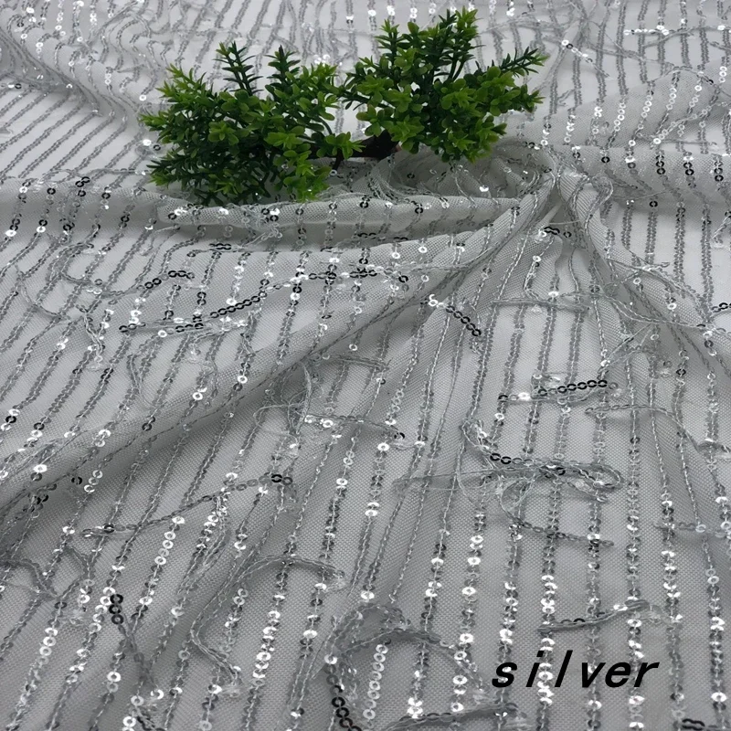 DIY 3MM Tassel Sequin Fabric Embroidered Elasticity Tulle Fabrics  Accessories Sewing Striped Evening Dress Width125cm