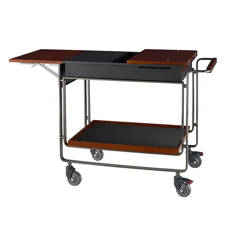 【Best-selling】Mobile Foldable Stainless Steel & Rubber Wood Flambe Cart Single Cassette Stove Serving Trolley For Hotels Restaur