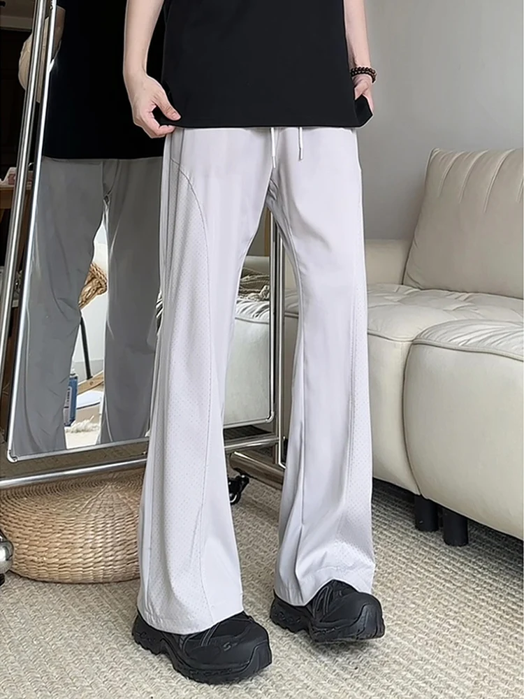 

Qui Dry Ice Silk Casual Pants Men's Sli Punching Summer Faion Long Trousers Breathable Comfortable Polyester Fiber