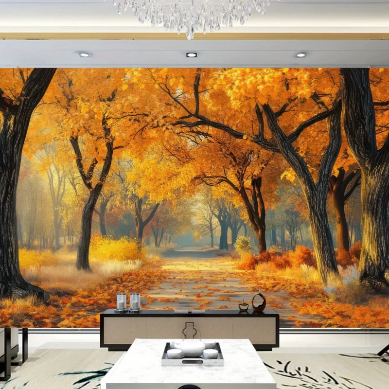 Golden Autumn Tree Path Atmosphere Wall Tapestry Autumn Theme Home Decoration Polyester Fiber Wall Hanging
