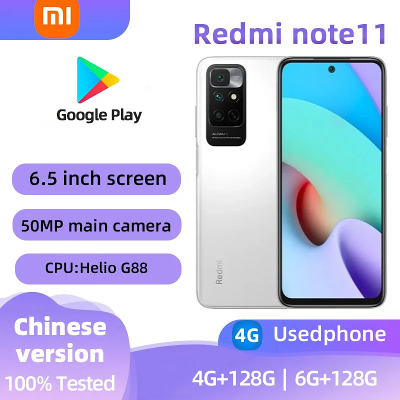 Redmi note11 4G Android 6.5inch RAM 4GB ROM 128GB MediaTek Helio G88 Battery capacity 5000mAh  50MP Camera original used phone