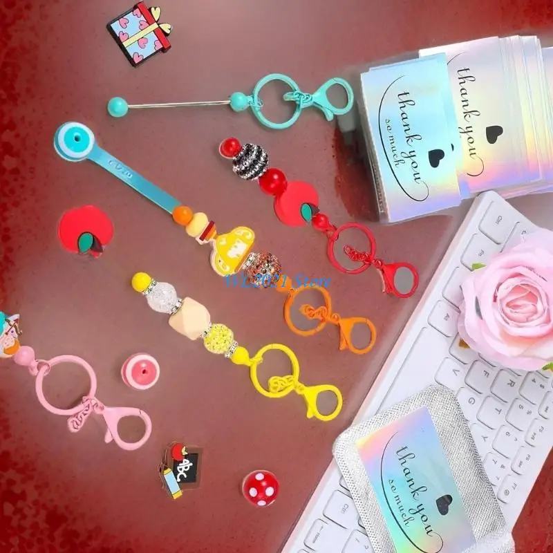 

G5GC 60 Pcs Keychain Making Set with Metal Beadable Rods Resealable Bags and Thank You Cards for Craft Lovers Daily Use