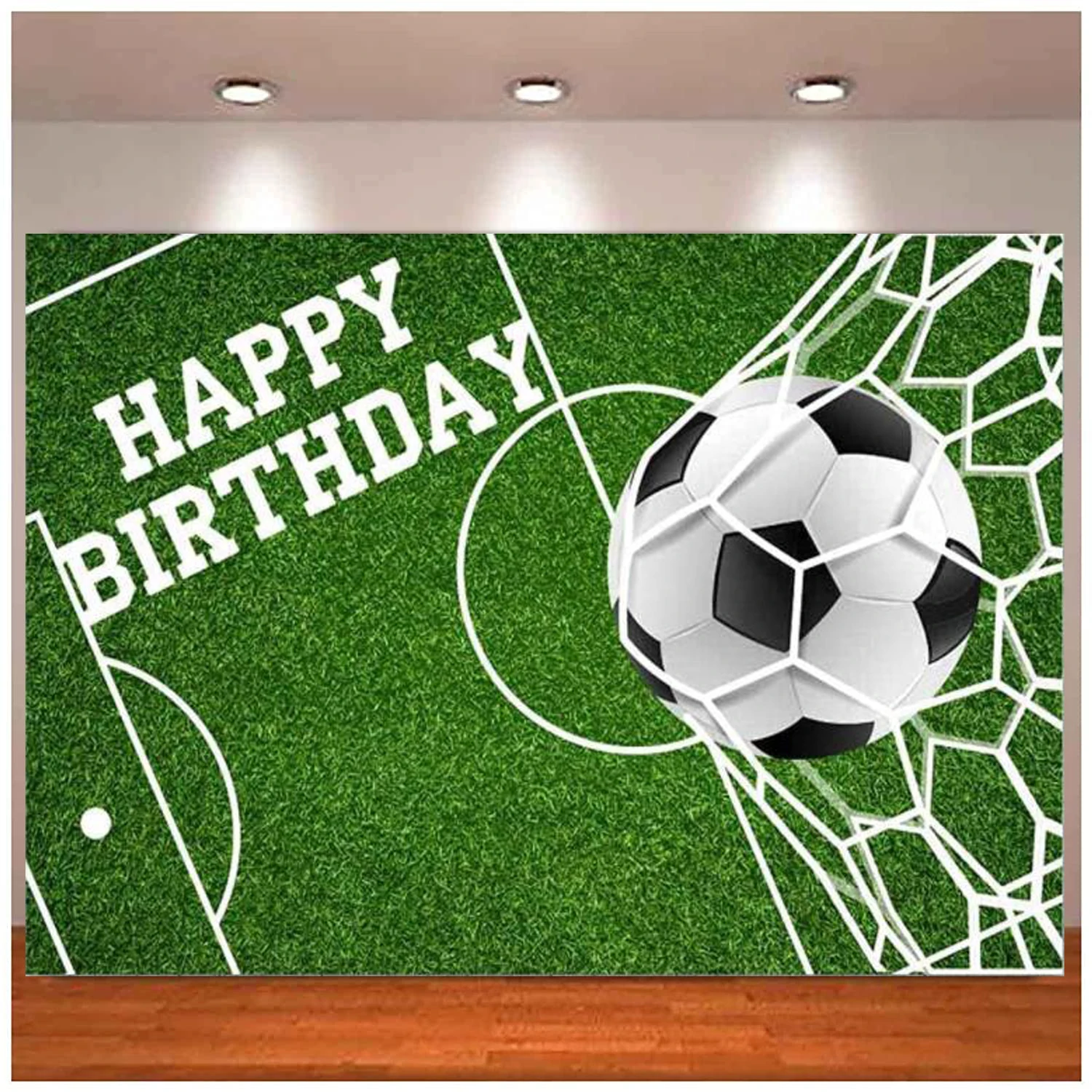 Sfondo fotografico a tema calcio Erba verde Prato Campo da calcio Score Goal Boy Banner Sfondo per decorazioni per feste di buon compleanno