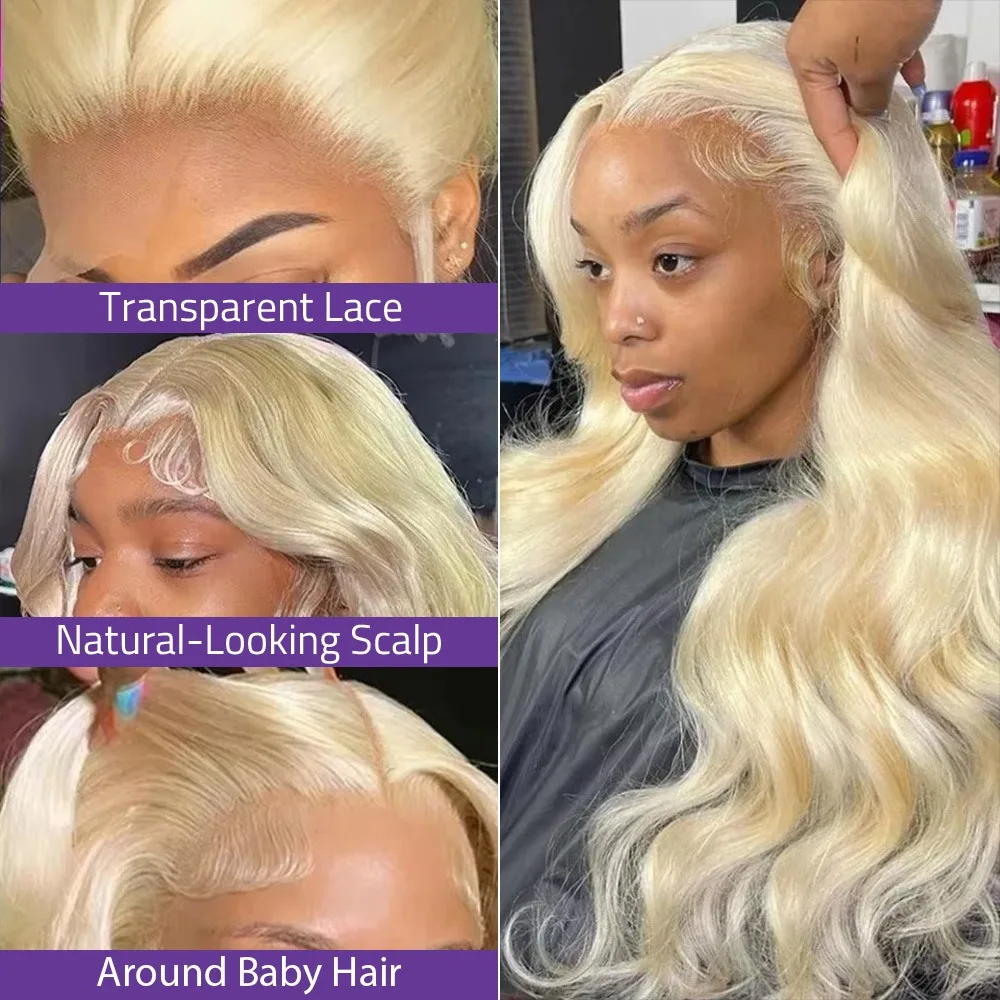 613HDレースフロントウィッグ 13x4 13x6 ボディウェーブ 100%人毛ウィッグ 密度200% 生え際処理済みブロンド 透明レースフロントウィッグ 36インチ