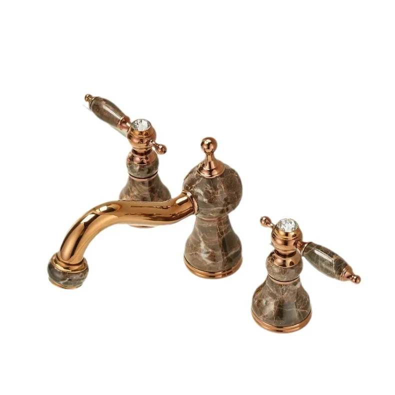 

three holes, basin, faucet, jade, all copper, European style, gold, faucet three-piece set, antique, split, wash basin