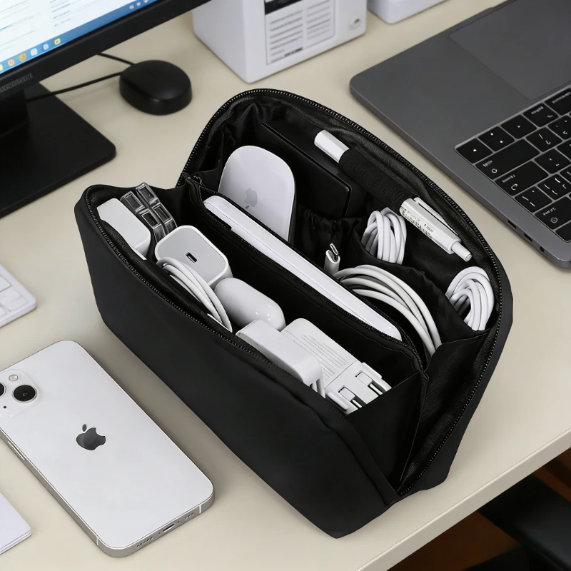 Leather Digital Organizer Waterproof Portable Travel Organizer Specifically Designed for Organizing Cables Earphones USB Drives