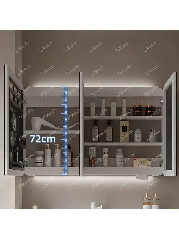 Armário de espelho de banheiro inteligente montado na parede armário de espelho de desembaçamento com luz elegante e simples móveis para casa