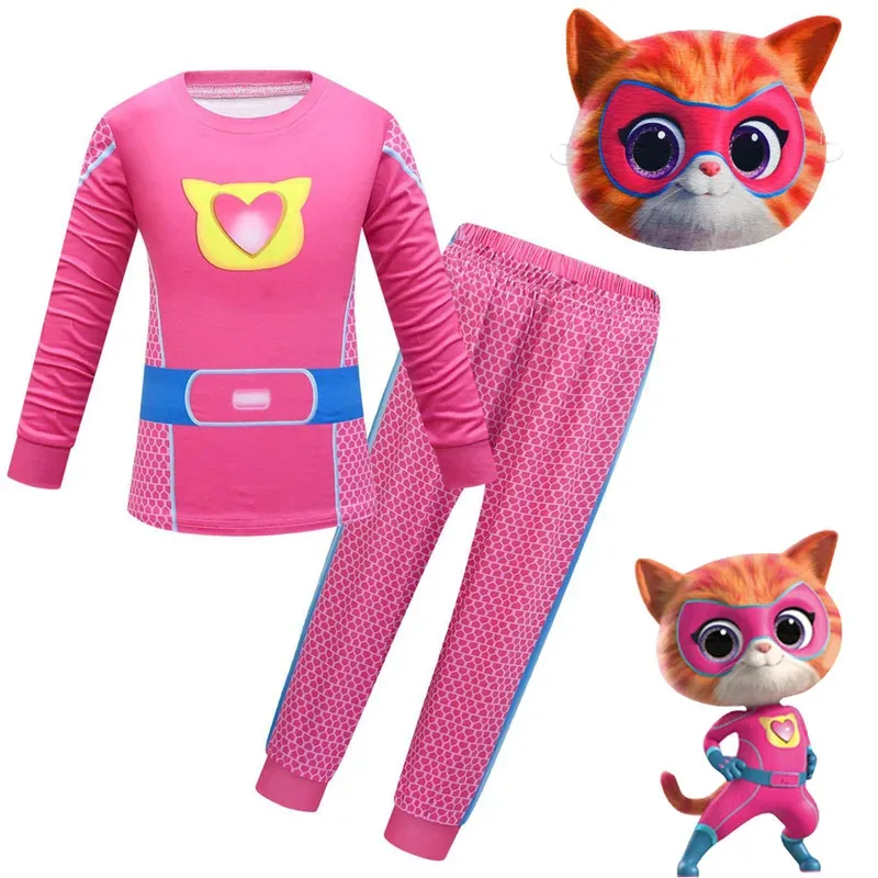 

Halloween SuperKitties Game Cosplay Costume Super Kitties Anime Model Cos Clothes Sweatshirt Mask Kids Carnival Birthday Gift
