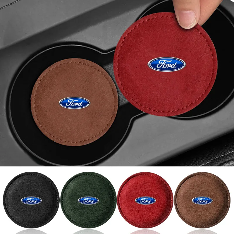 

Car Cup Holder Pad Leather Badge Slot Non-slip Coaster Mat Car Styling for Ford Mustang Mk7 Focus 2 3 Mondeo Mk3 F150 Fusion