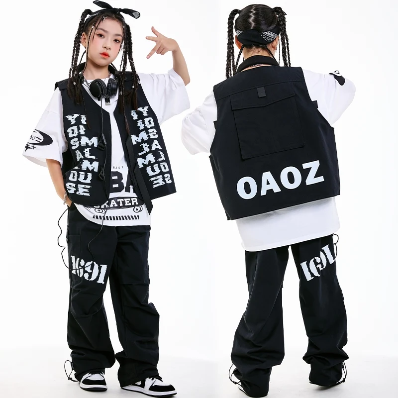 

2025 Fashion Hip Hop Dance Costumes For Kids Kpop Dance Vest Girls Boys Team Jazz Dance Performance Stage Clothes Wear DN20464
