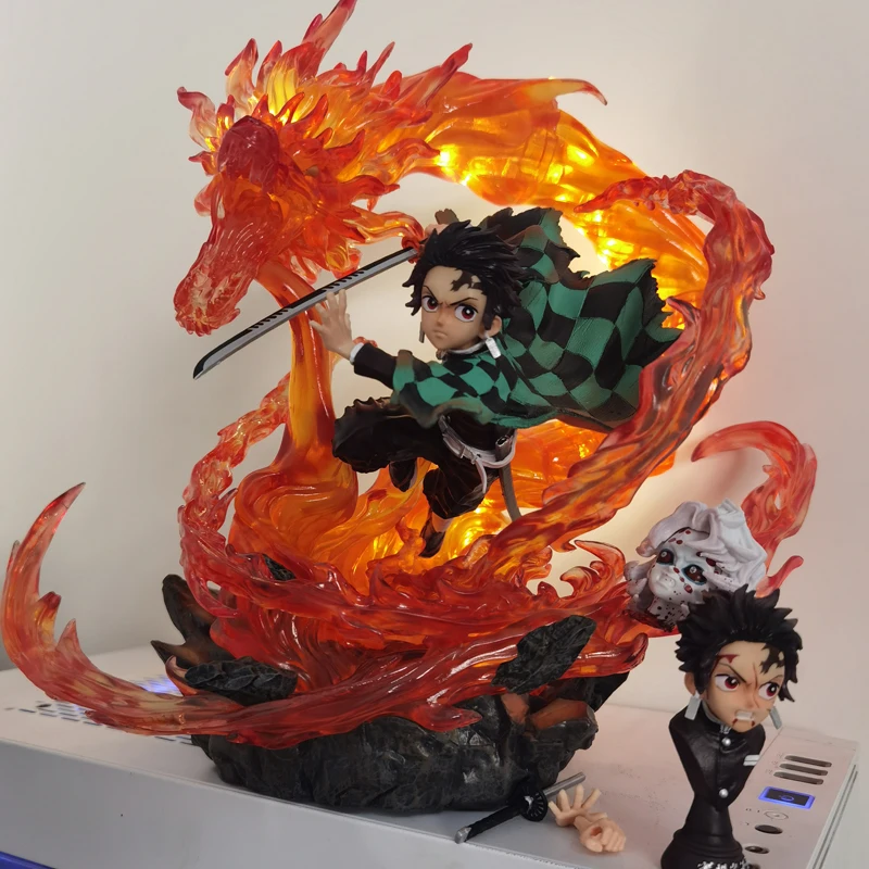 

30cm Demon Slayer Gk Kamado Tanjirou Double-headed Luminescable Anime Figure Kimetsu No Yaiba Pvc Action Figurine Ornament Model