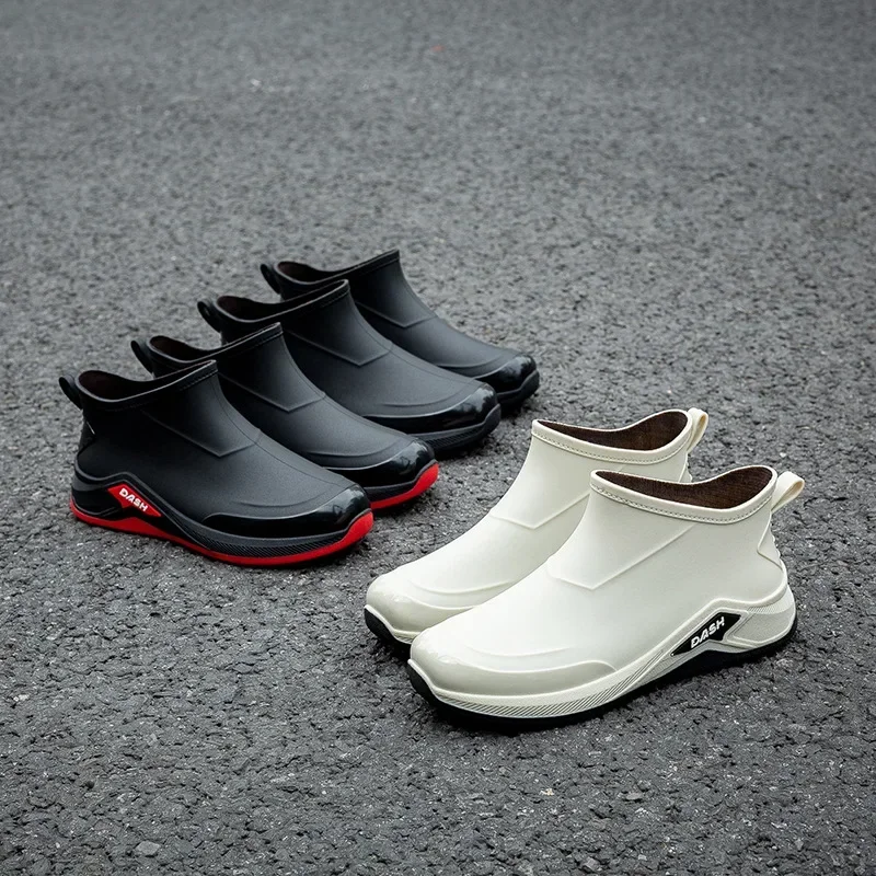 Rain Boots for Men Winter Warm Cotton Rain Boots Low Top Rubber Boots Waterproof Fishing Rubber Galoshes Mens Ankle Rain Booties