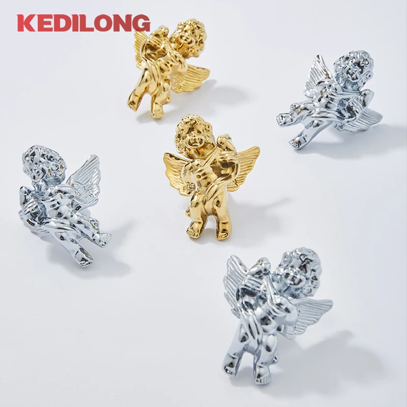 KEDLO Creative and personalized solid brass angel handle Silver Pull Drawer Knob for Kitchen Cabinets