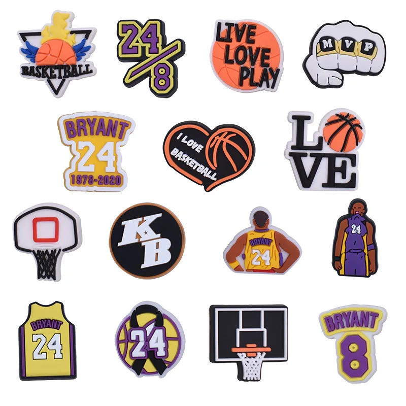 Random 25/50pcs set Basketball star Series PVC Soft Rubber Shoe Charms For Slides Sandals DIY Decorations Accessories