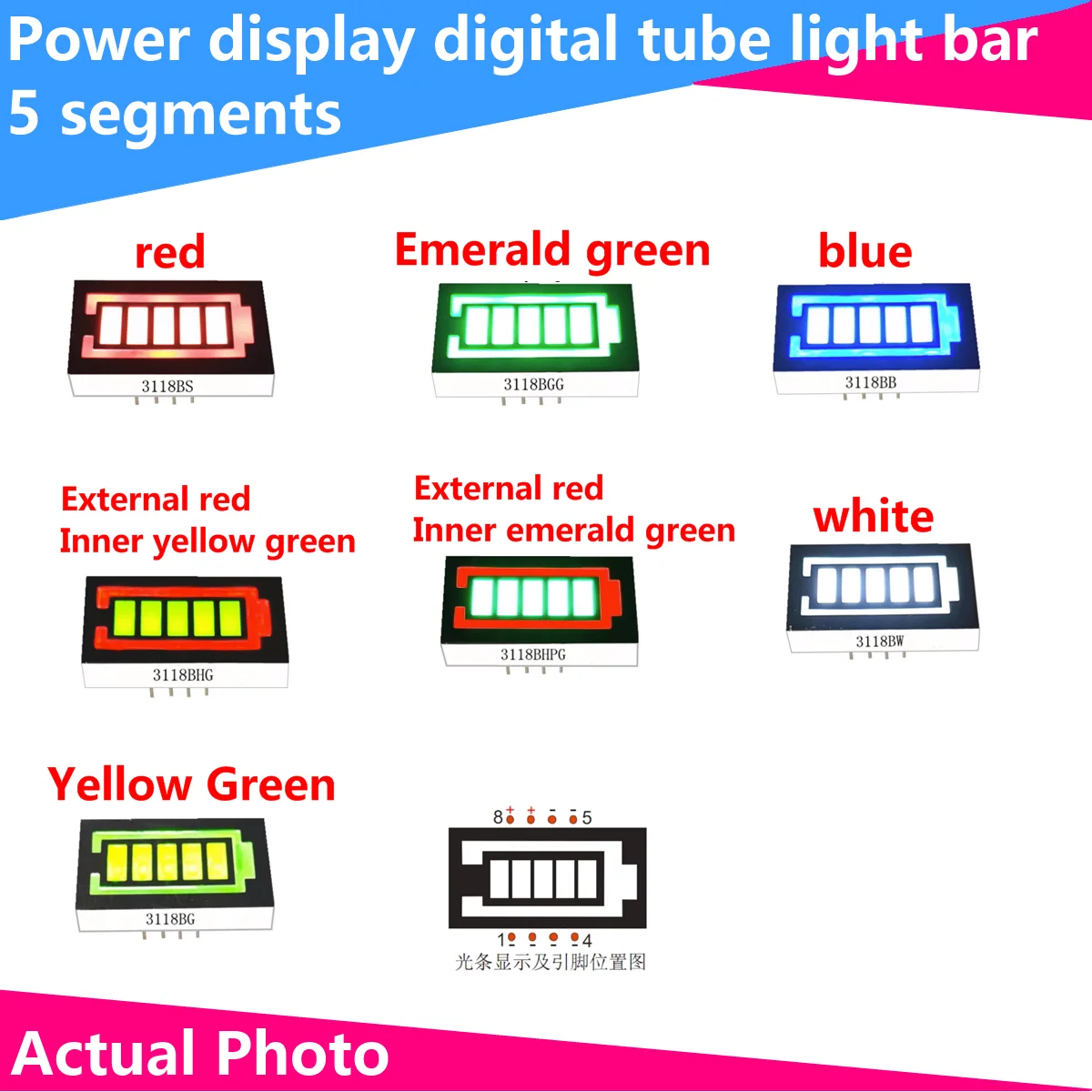 Indicateur de niveau de batterie à LED multicolore, graphique à barre, affichage de puissance, technologie rouge, jaune, vert, bleu, lumière 5V, 10 segments