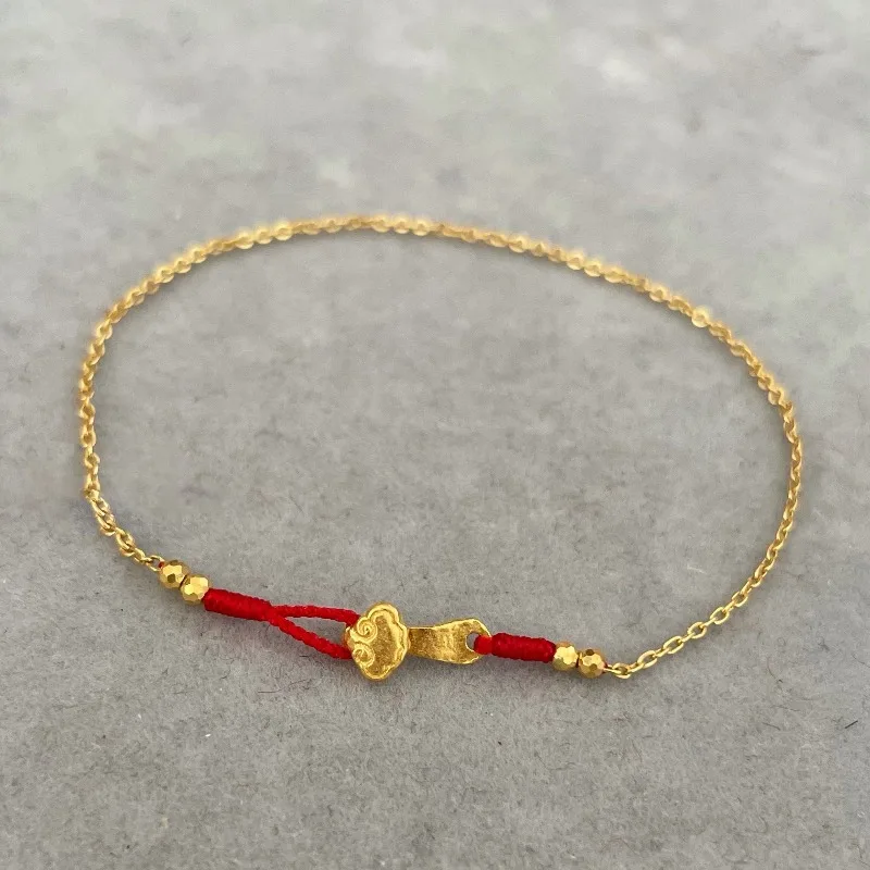 Guochao Ancient Gold Ruyi Lucky Bead Zodiac Year Red String Handmade Bracelet Anklet for Women Unique Protective Daily Present
