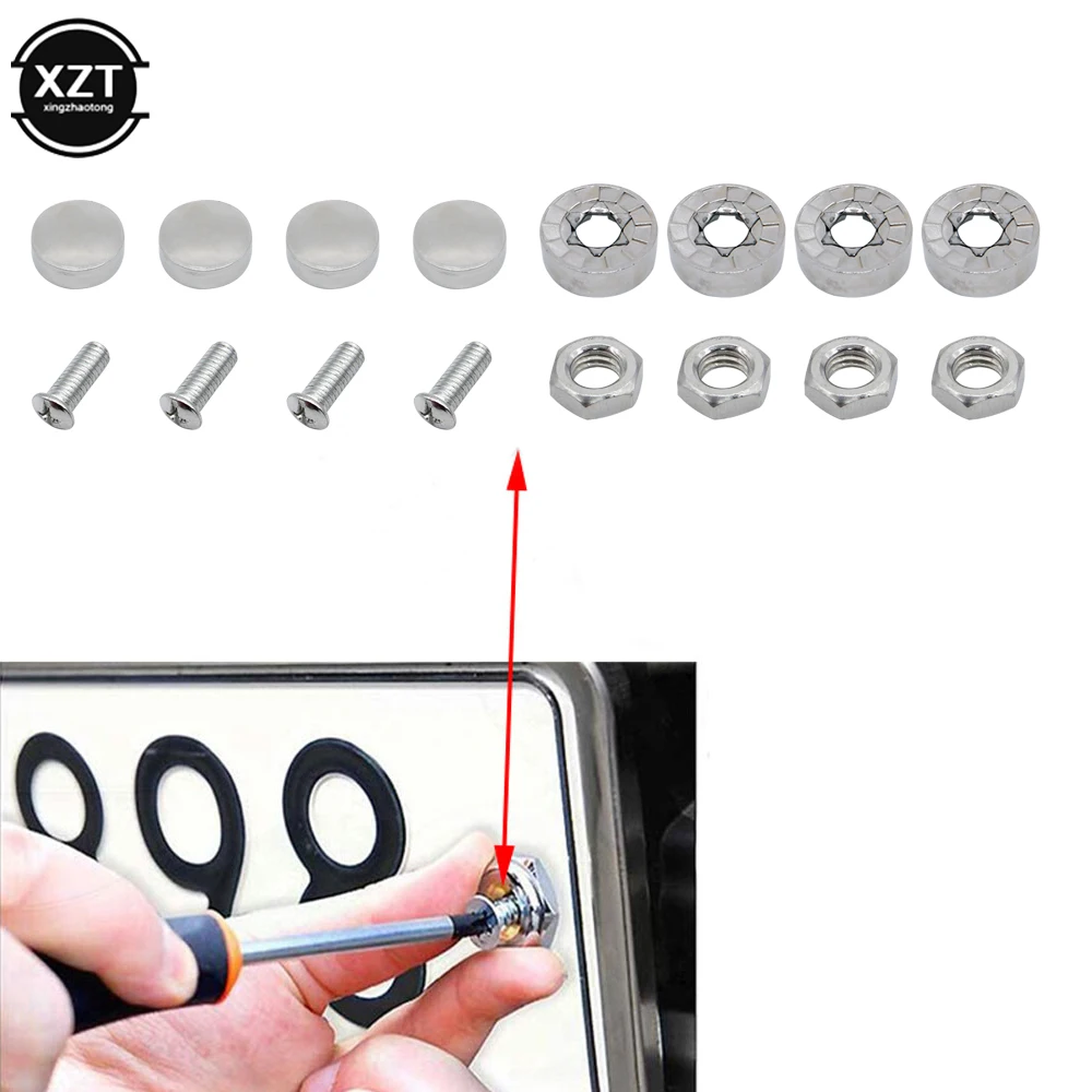 4Pcs/Set Chrome Anti-theft Screws Car License Plate Bolts Frame Screws For Front and Back License Plates and License Plate Frame