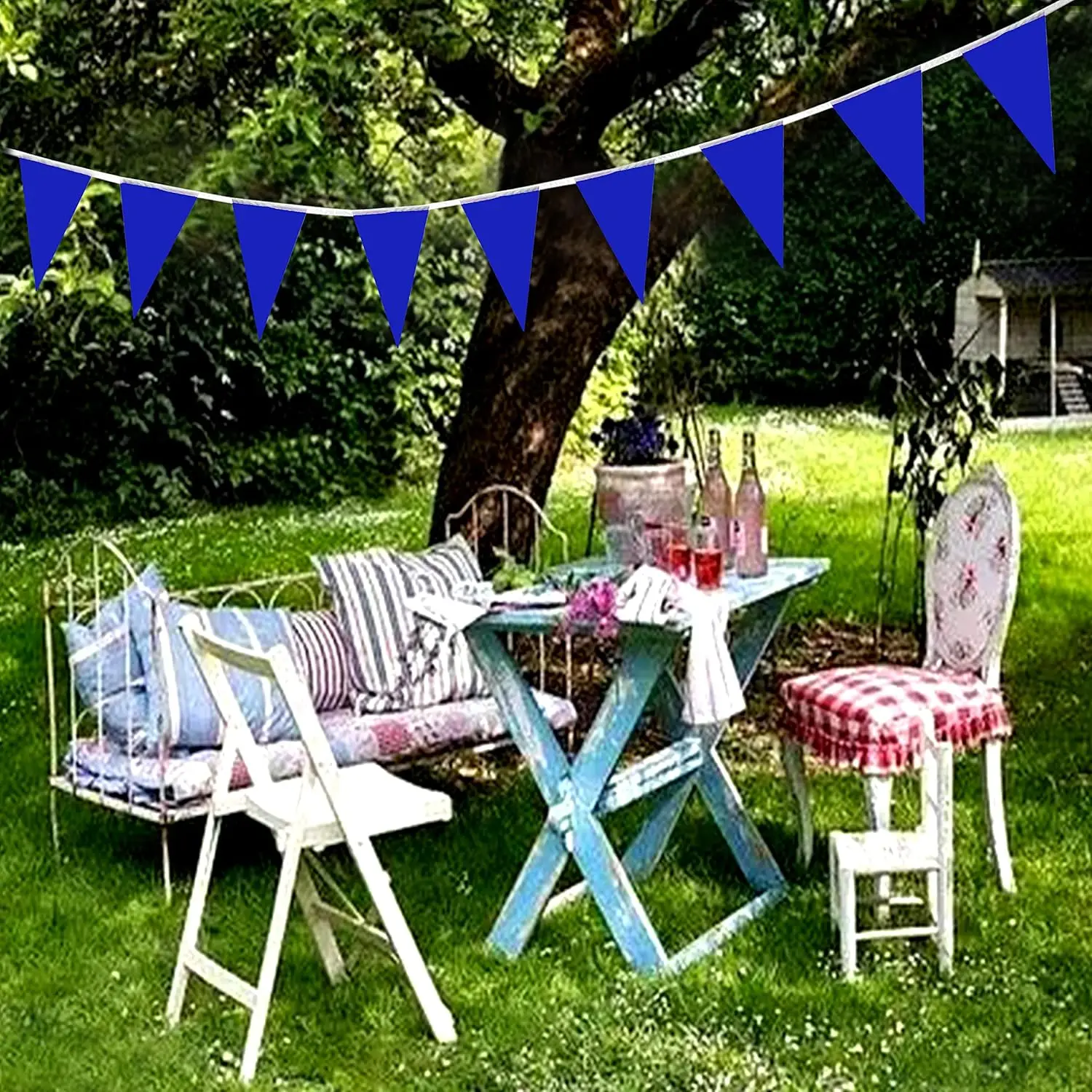 1 Set Marineblaue Wimpelgirlande 10m/33Ft, Wimpelkette für Hochzeit, Geburtstag, Eröffnungsfeier, Partydekorationen – Detail 5