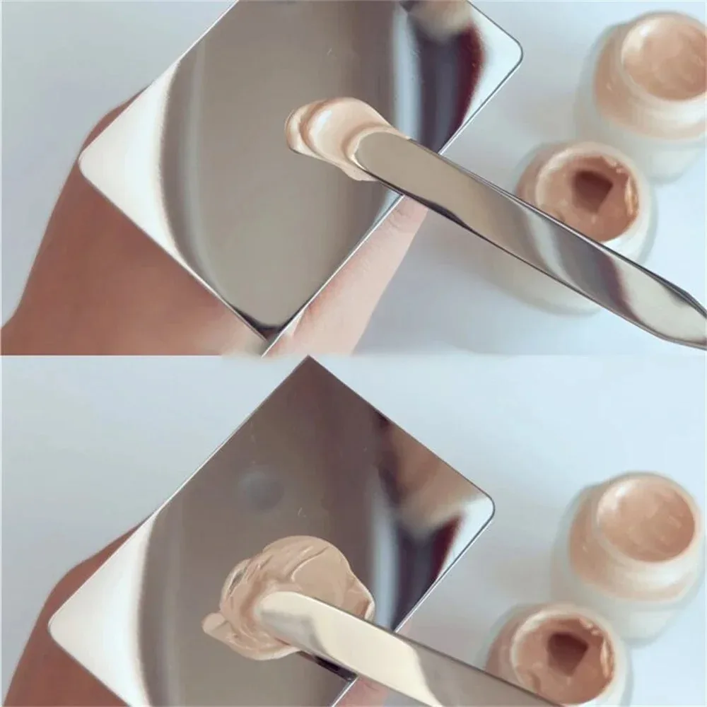 Juego de 2 espátulas de acero inoxidable para mezclar maquillaje, tóner, base y crema, herramienta cosmética para maquillaje.