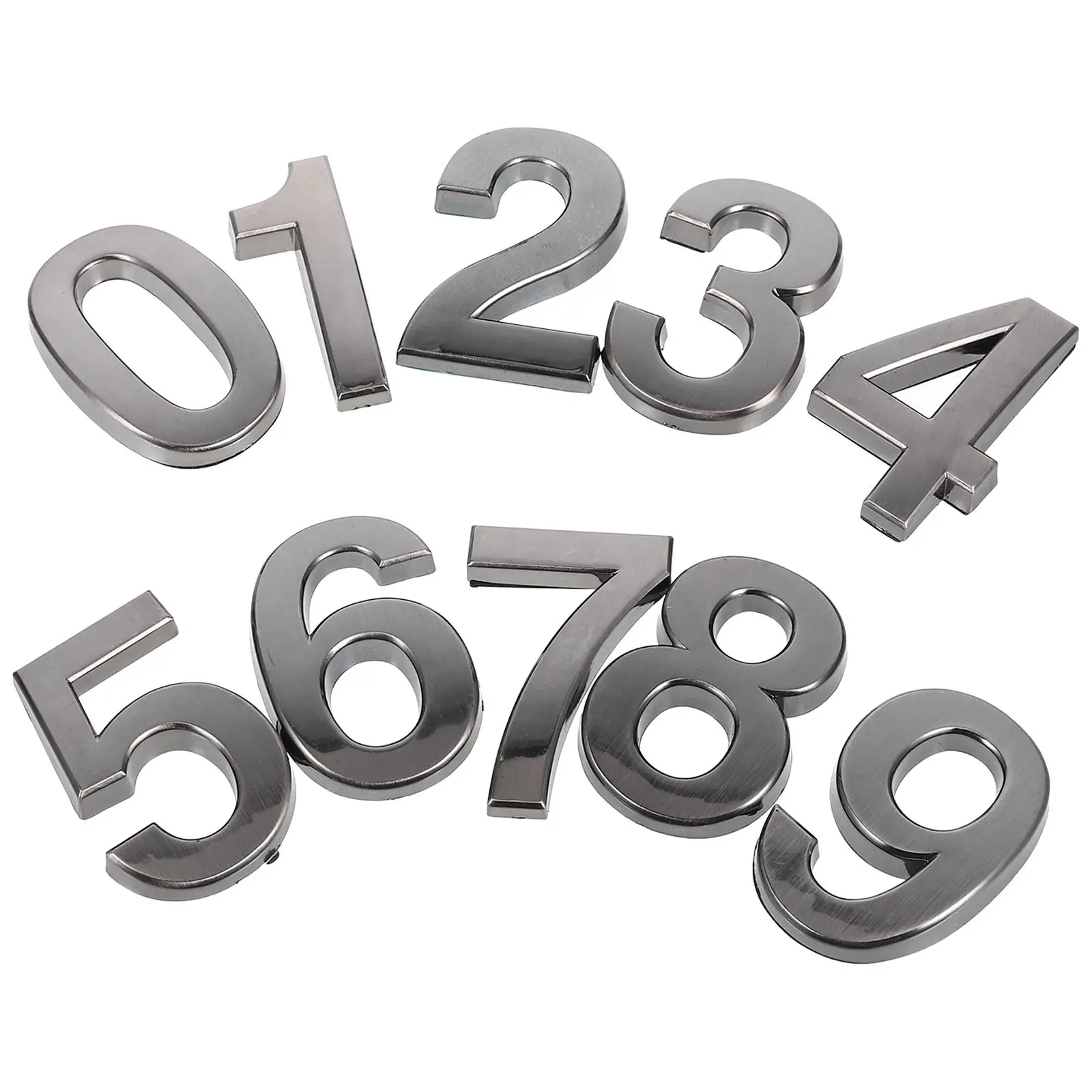

10 Pcs Metal House Numbers Stickers Signboard Doorplate Figures Room Gate Number Easy Install Modern Design Bright Finish