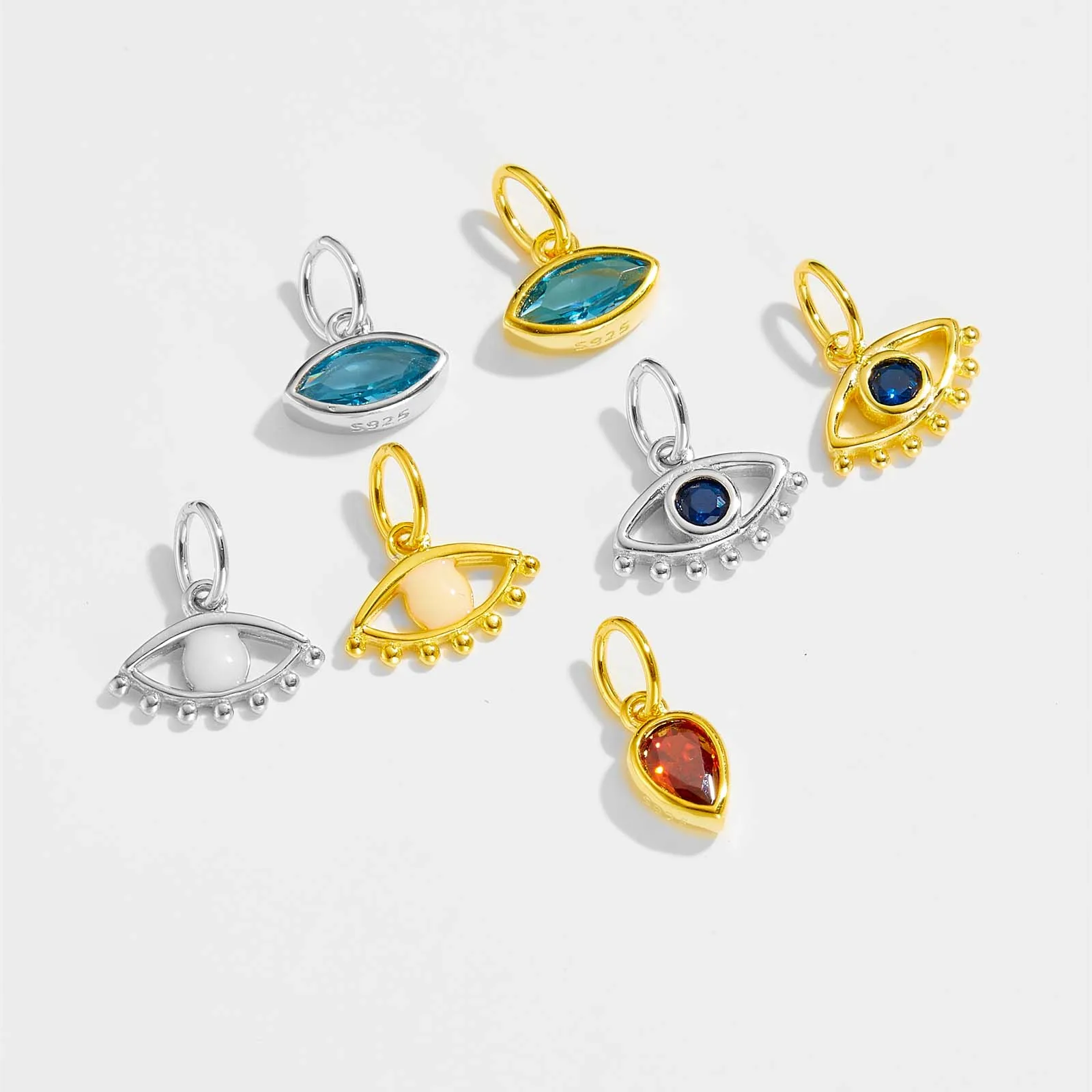 قلادة فضة إسترليني للنساء ، عين شريرة ، كمثرى حمراء ، حبات جوهرة كريستالية ، صناعة قلادة ، دائرة ، فاخرة ، 3 × 6 مم #6