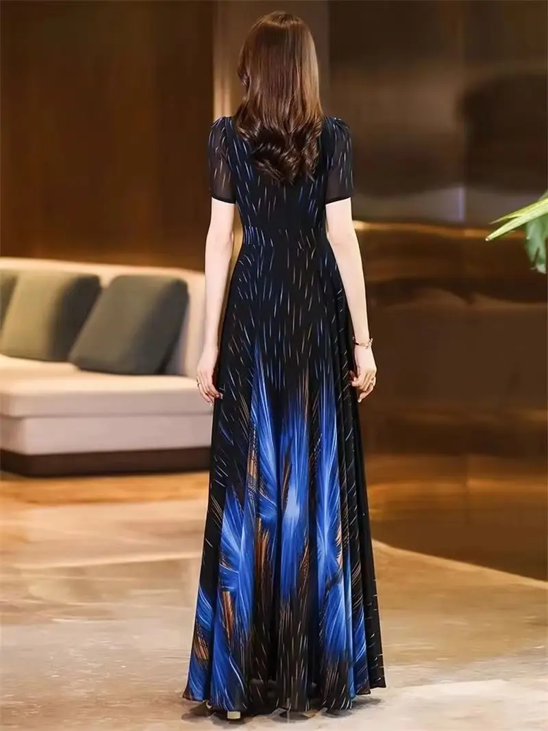 فستان ملمس السقوط للنساء في صيف 2025 فستان شيفون عالي الجودة للتخسيس وملمس راقي ورقبة على شكل حرف v #1