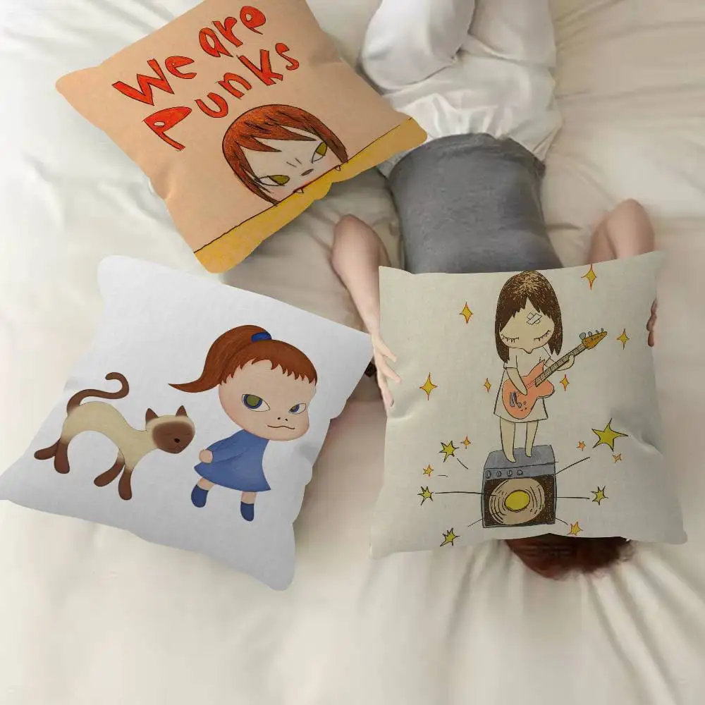 Y-Yoshitomo Nara Pattern Cushions Pillowcase Polyester Cushion Cover Throw Pillow Pillowcover Home Car Sofa Decor