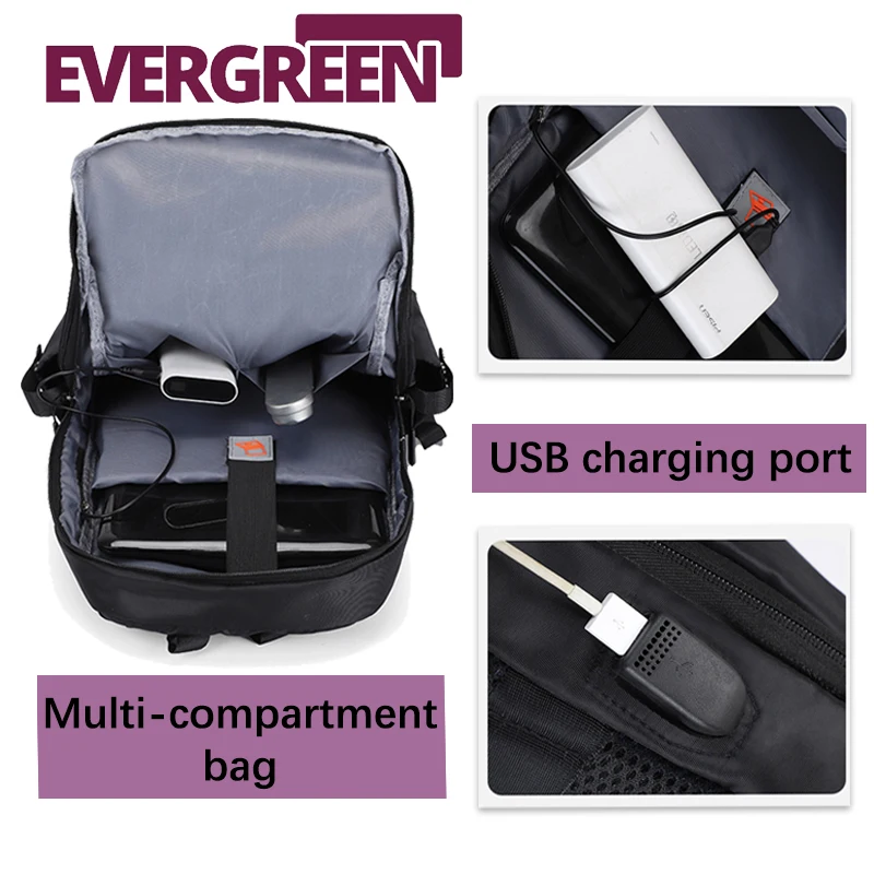 Mochila informal impermeable, Bolsa Escolar de viaje, bolsa de viaje de ocio, bolsa de ordenador antirrobo con enchufe USB