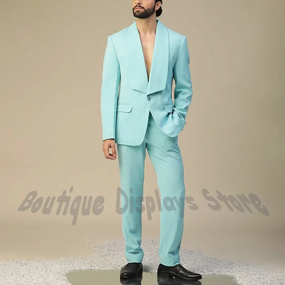 

Handsome Men's Wedding Suit Chic Single Button Shawl Lapel Blazer Trousers Set 2 Piece For Prom Party Custom Groom Tuxedo