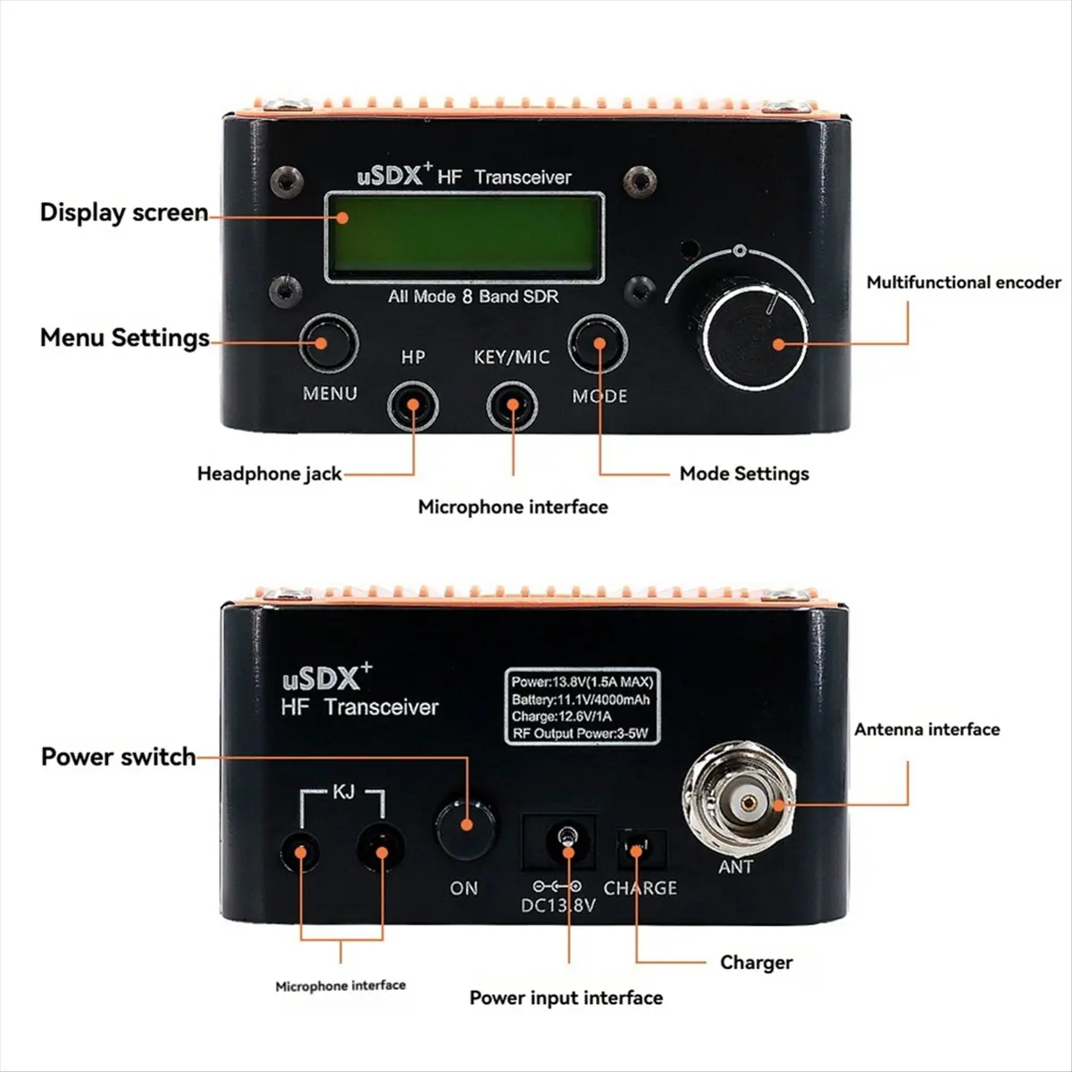 

2025 Новый 8-диапазонный трансивер USDR USDX+Plus V2 SDR, всережимный трансивер HF SSB QRP с ЖК-экраном, динамиком, вилкой европейского стандарта