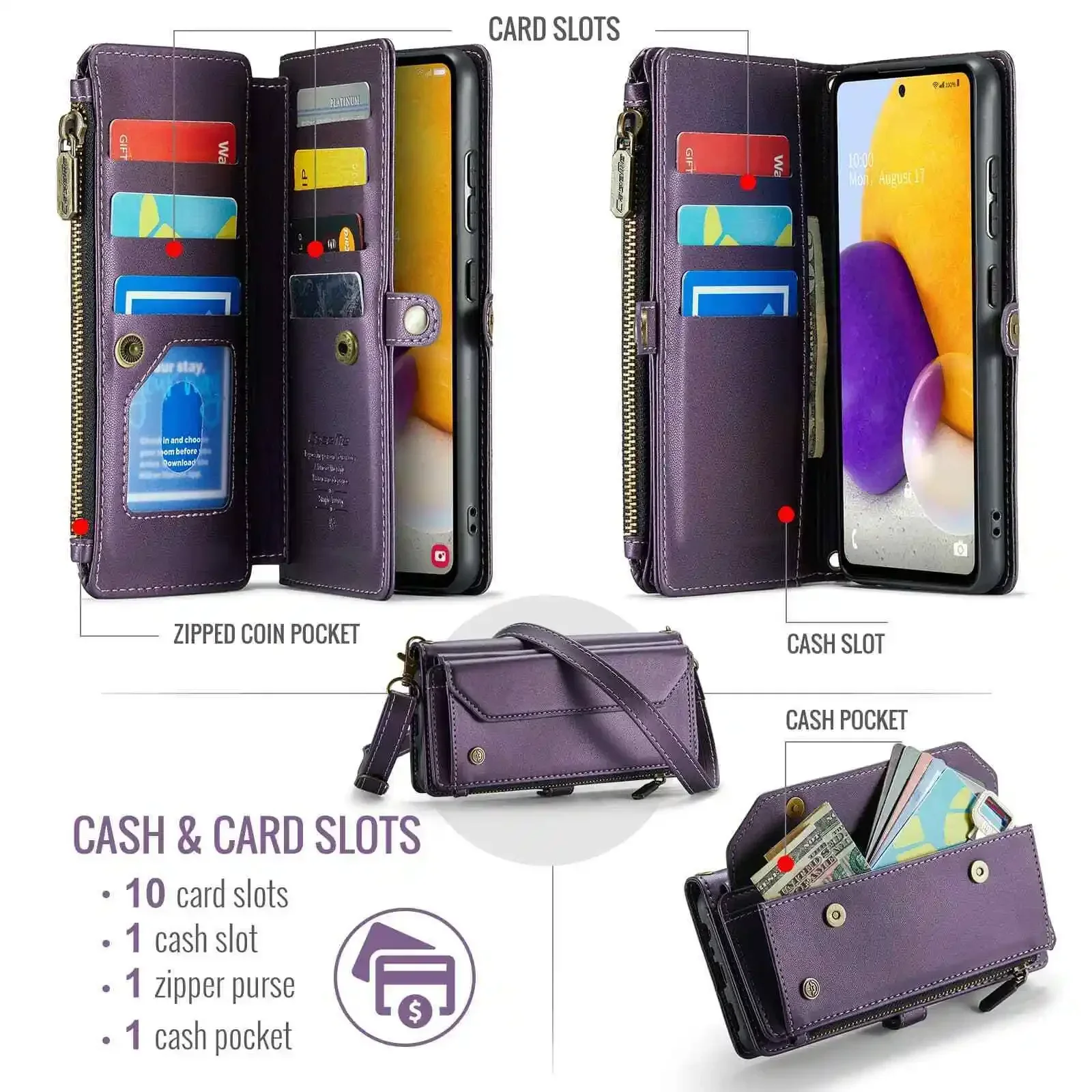 Crossbody for Samsung Galaxy A15 A25 A32 A33 A35 A55 A72 Case Wallet Card Holder image 2